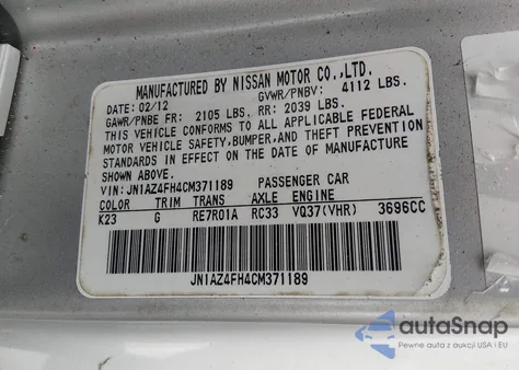 2012 Nissan 370Z Touring z USA, uszkodzony, nr VIN JN1AZ4FH4CM371189